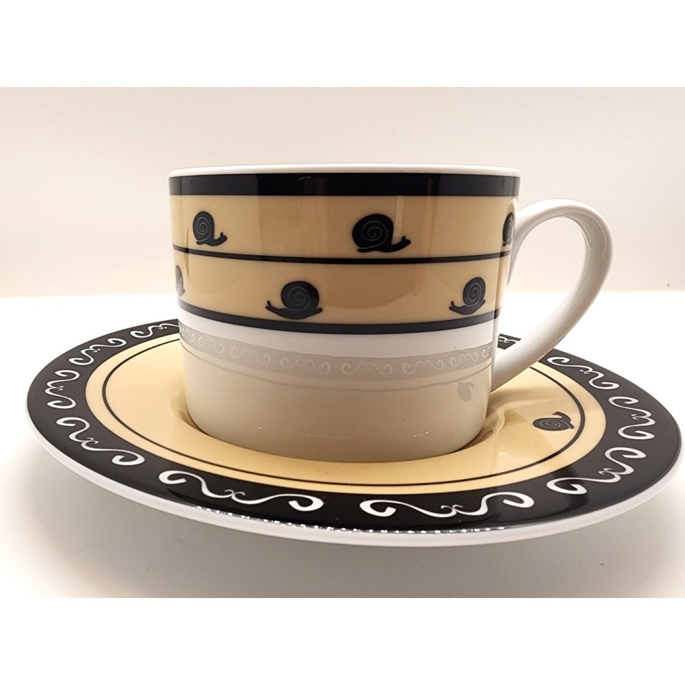 Bridget Dobson Escargot-go Cup & Saucer Sets (4)  Black & Tan  NEW